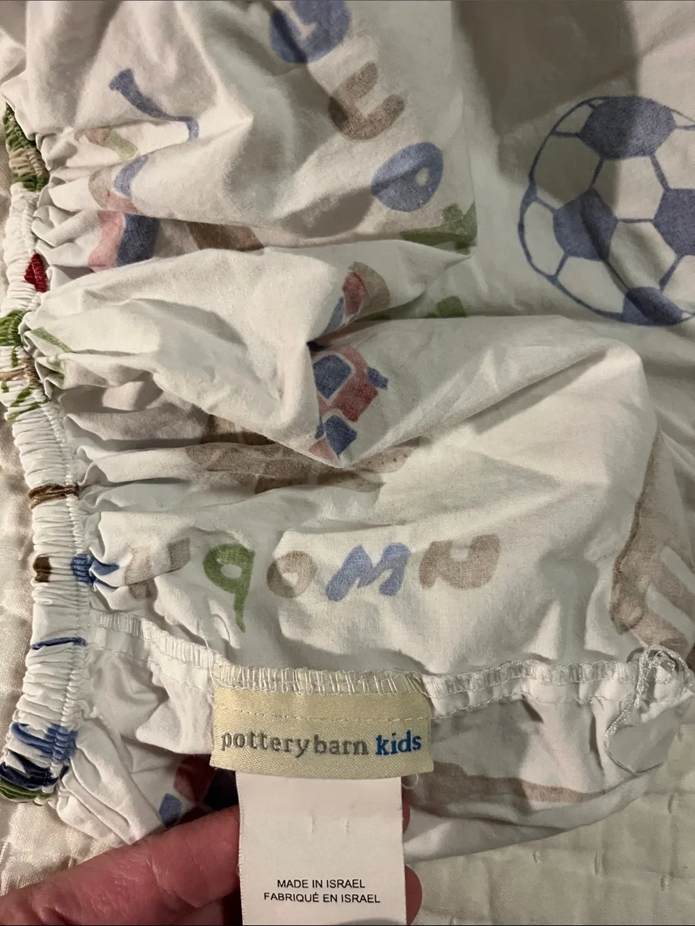 🏈⚽️🏀⚾️ Pottery Barn Kids Fitted Crib Sheet Bedding Football Sports Boys